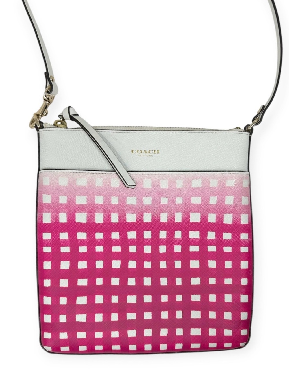 COACH Madison North/South Swingpack in Gingham Saffiano Leather